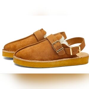 Clarks Brown Suede Mules with Buckle Straps